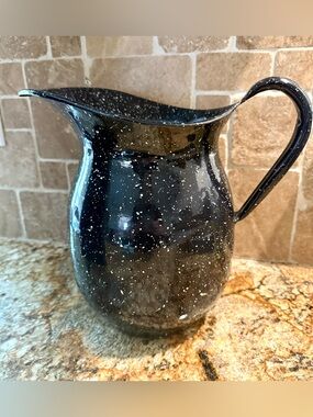 Rare WWII US Navy Speckled Enamel Pitcher, Black